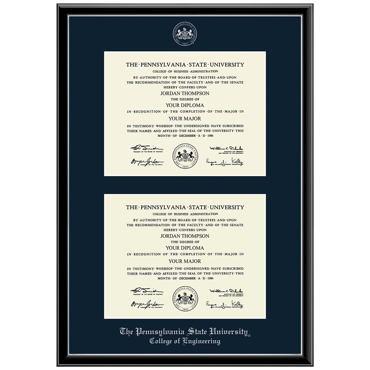 #102 College of Engineering double diploma frame Onexa Silver (Black)